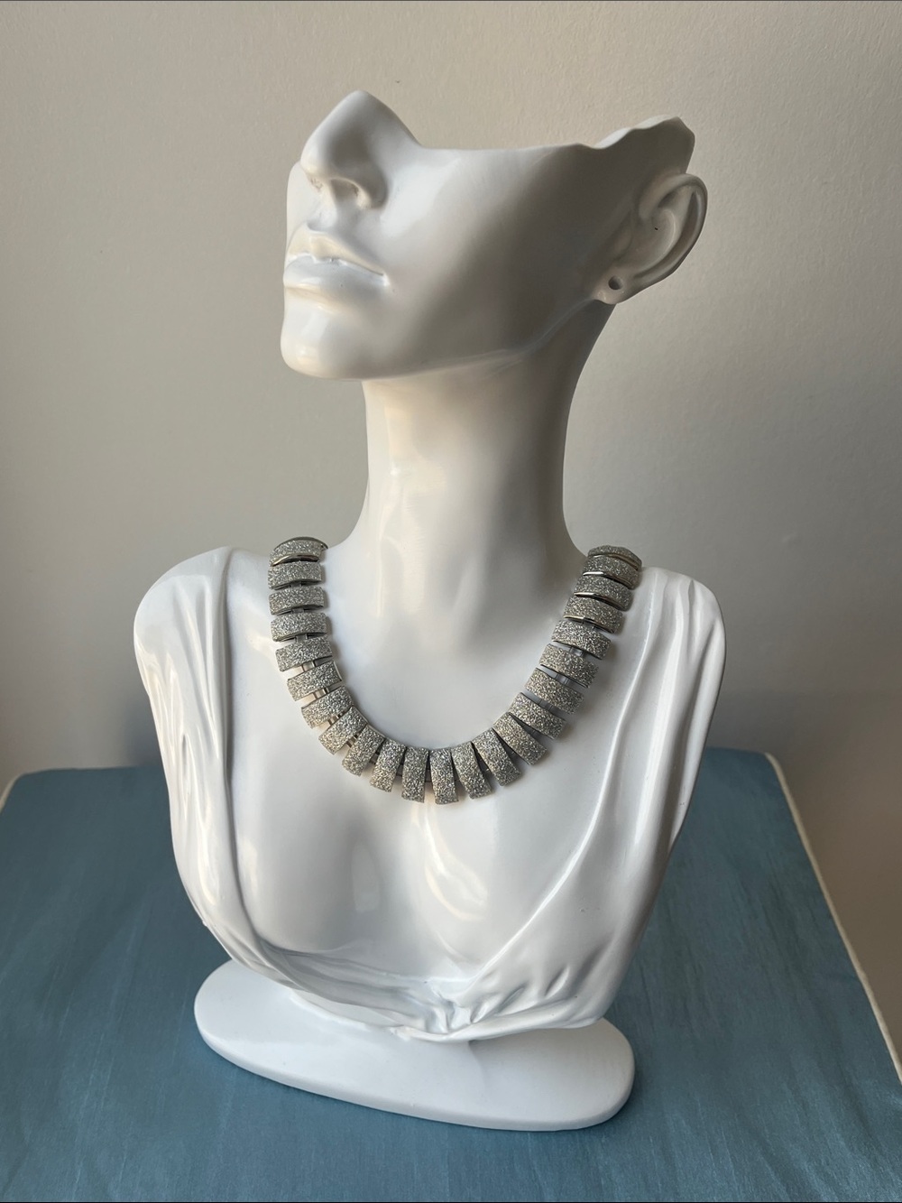 Vintage 90s Silver Sparkle Statement Necklace Retro Silver Tone Glitter